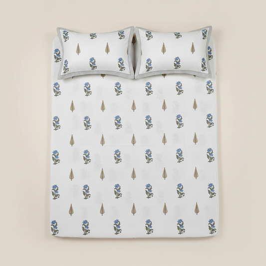 Blue Gold Leaf Bedsheet Set