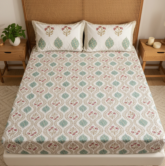 Teal Floral Bedsheet Set