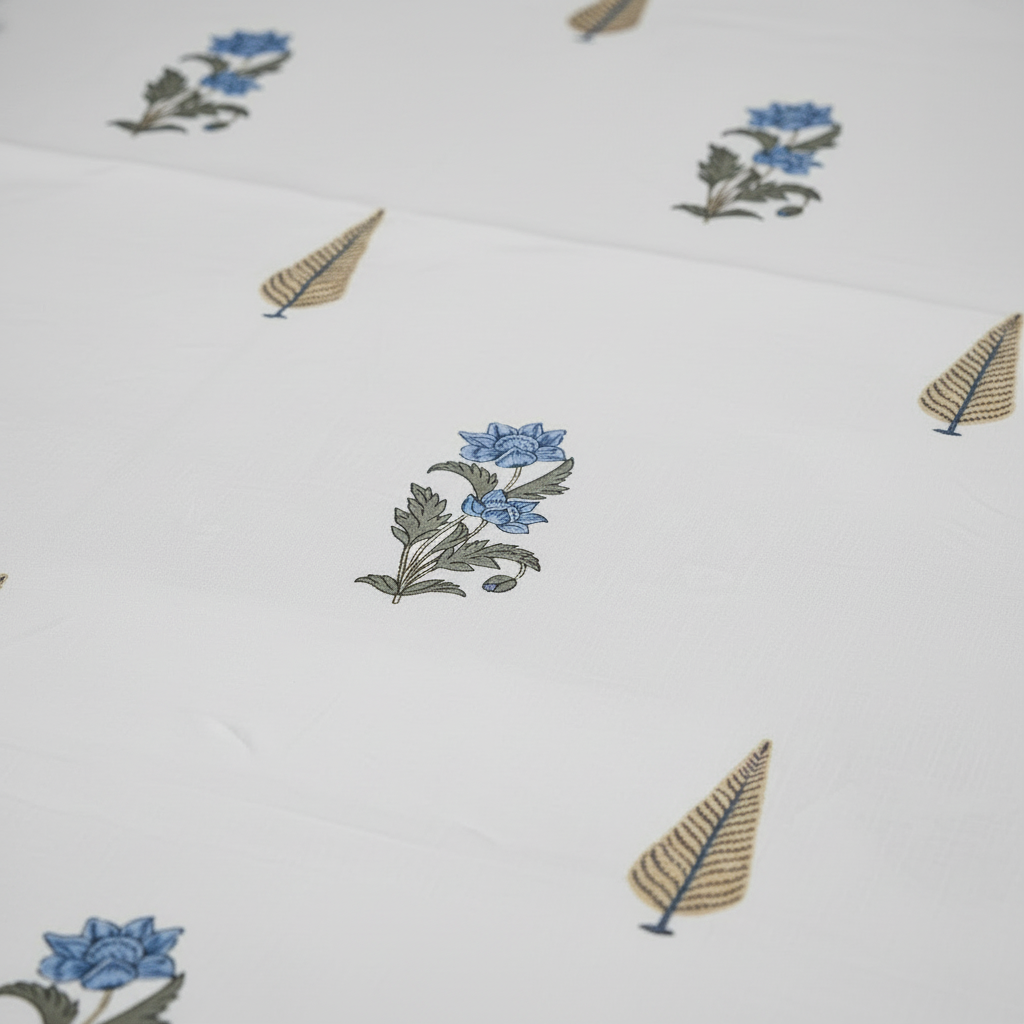 Blue Gold Leaf Bedsheet Set